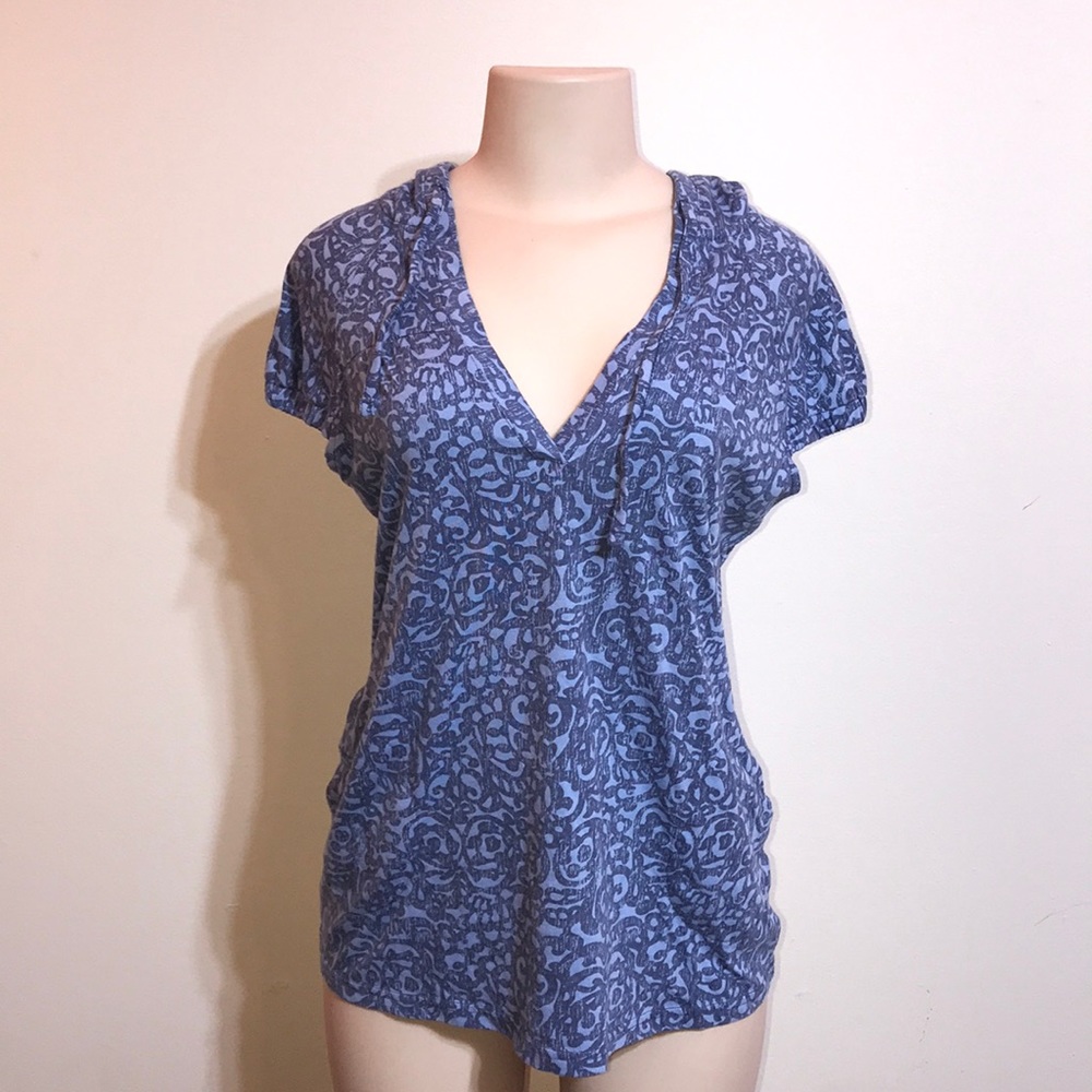 Merona Tribal Print Blue Shirt Sleeve Hooded Tshir